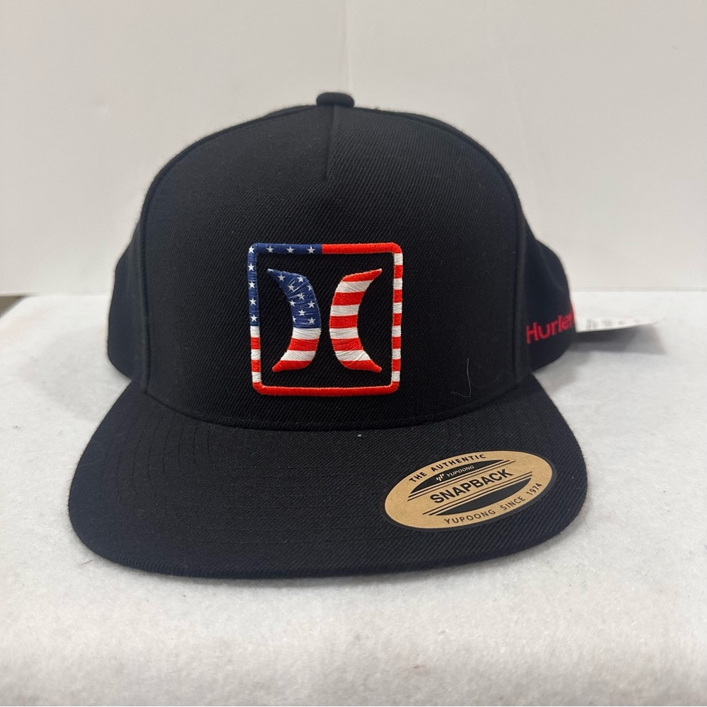 Hurley Black Hat with Flag Logo